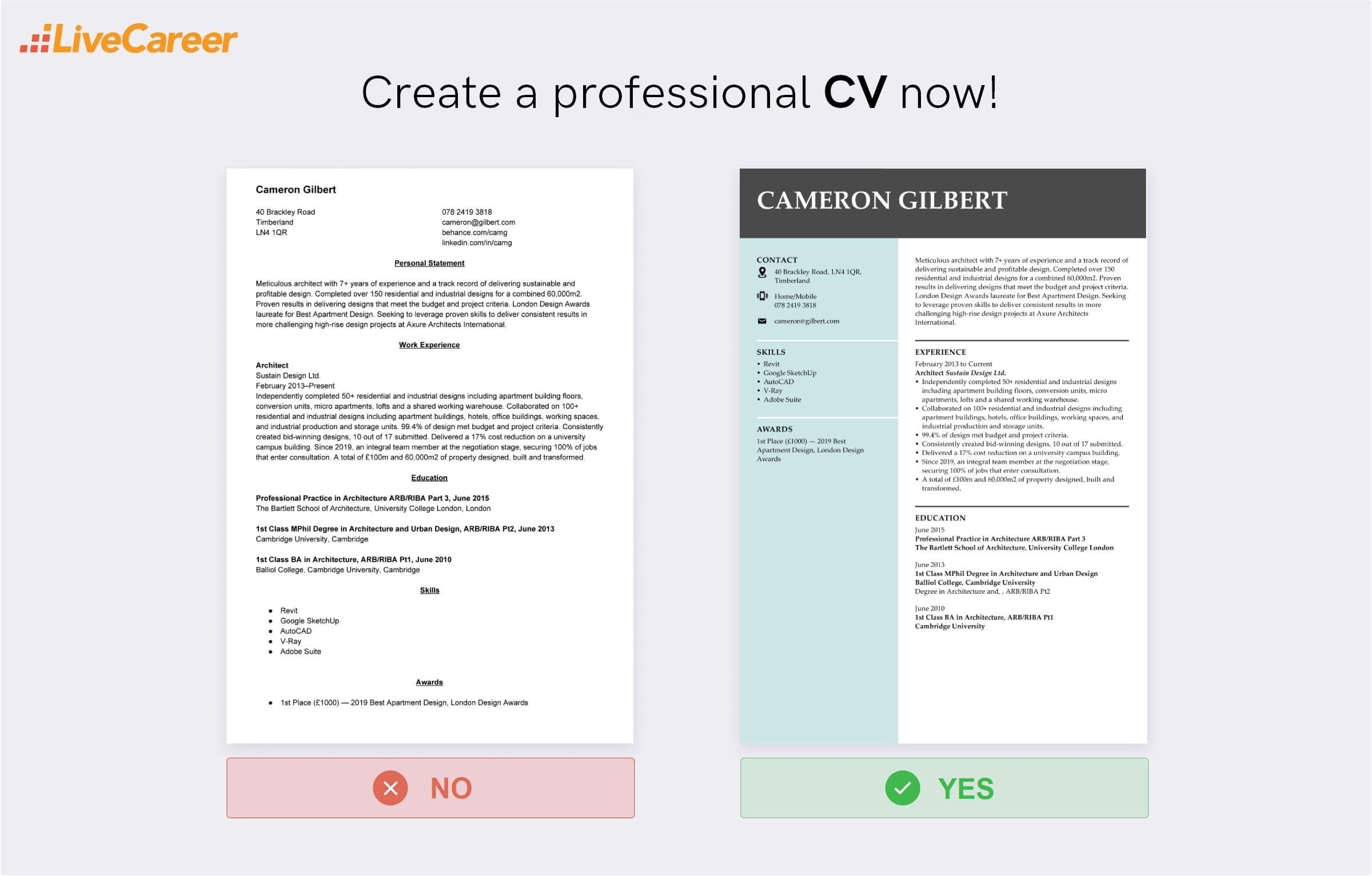 exemplu de CV pentru arhitectură