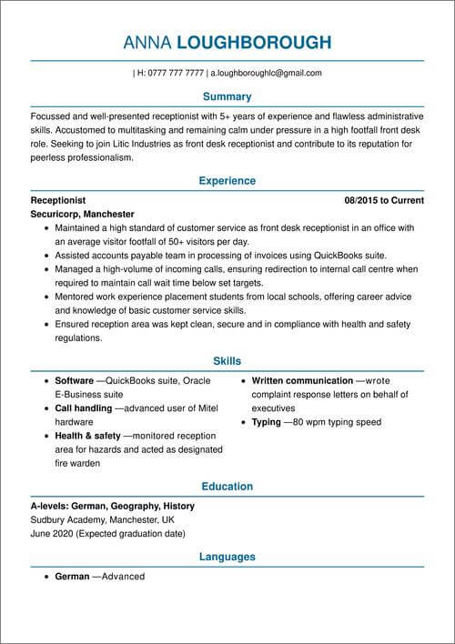 model de CV de bază