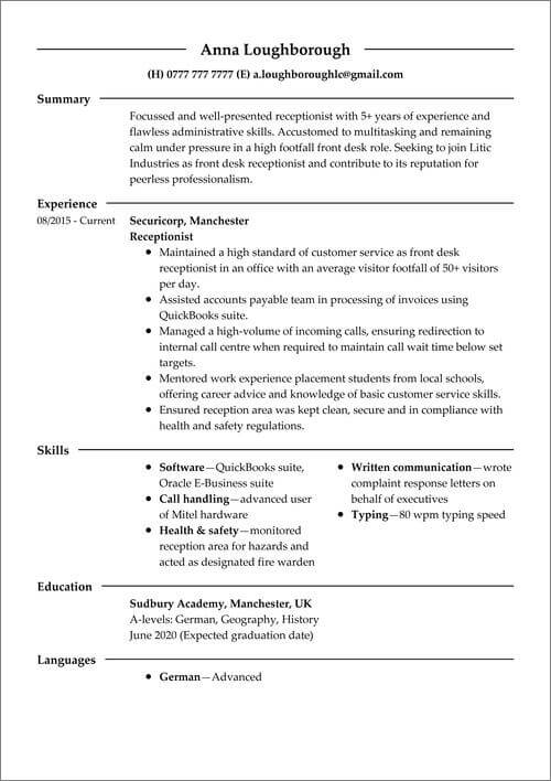model de CV de bază