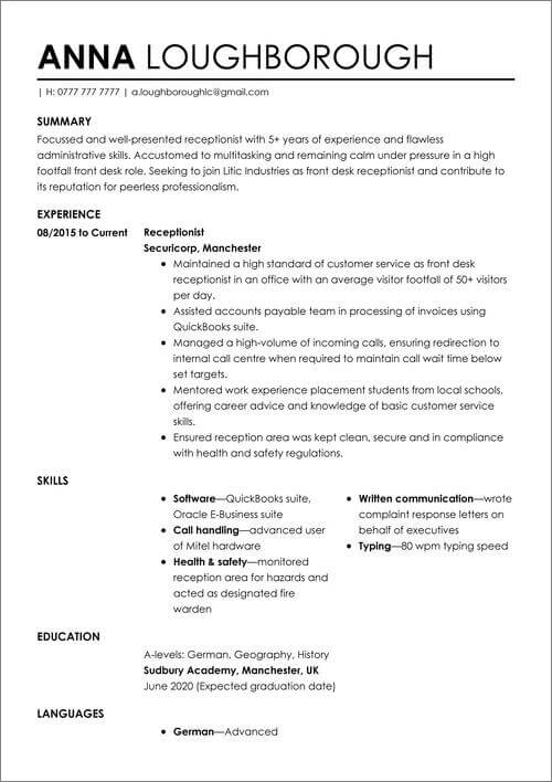 model de CV de bază
