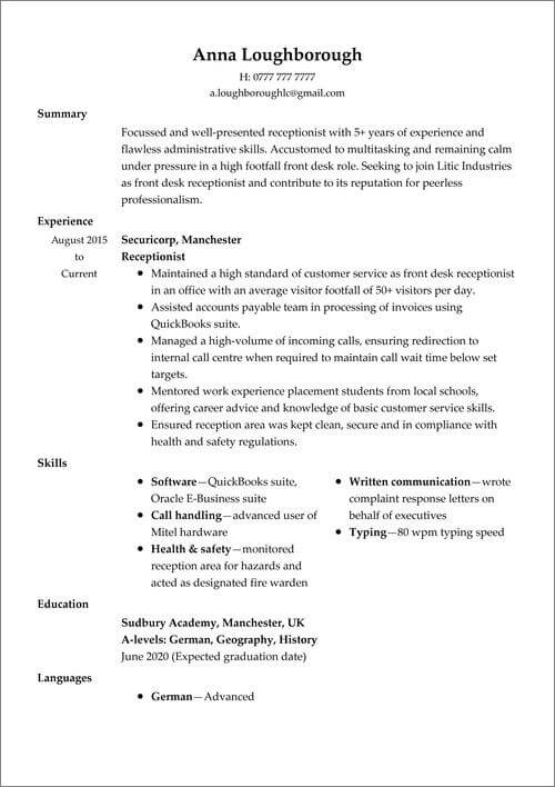 model de CV de bază