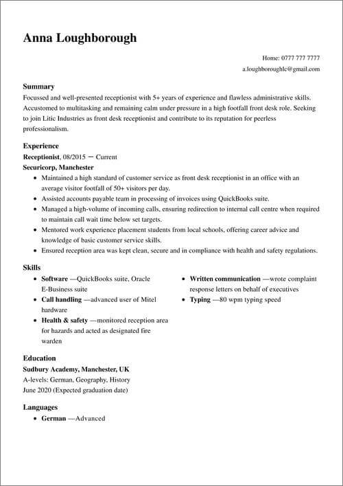 model de CV de bază