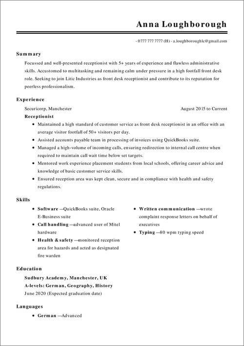 model de CV de bază