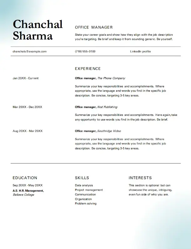 șablon de CV gradient modern de la Microsoft