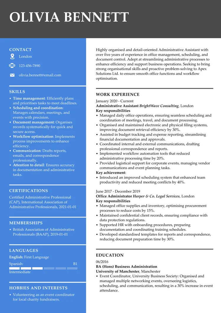 exemplu de CV pentru internship