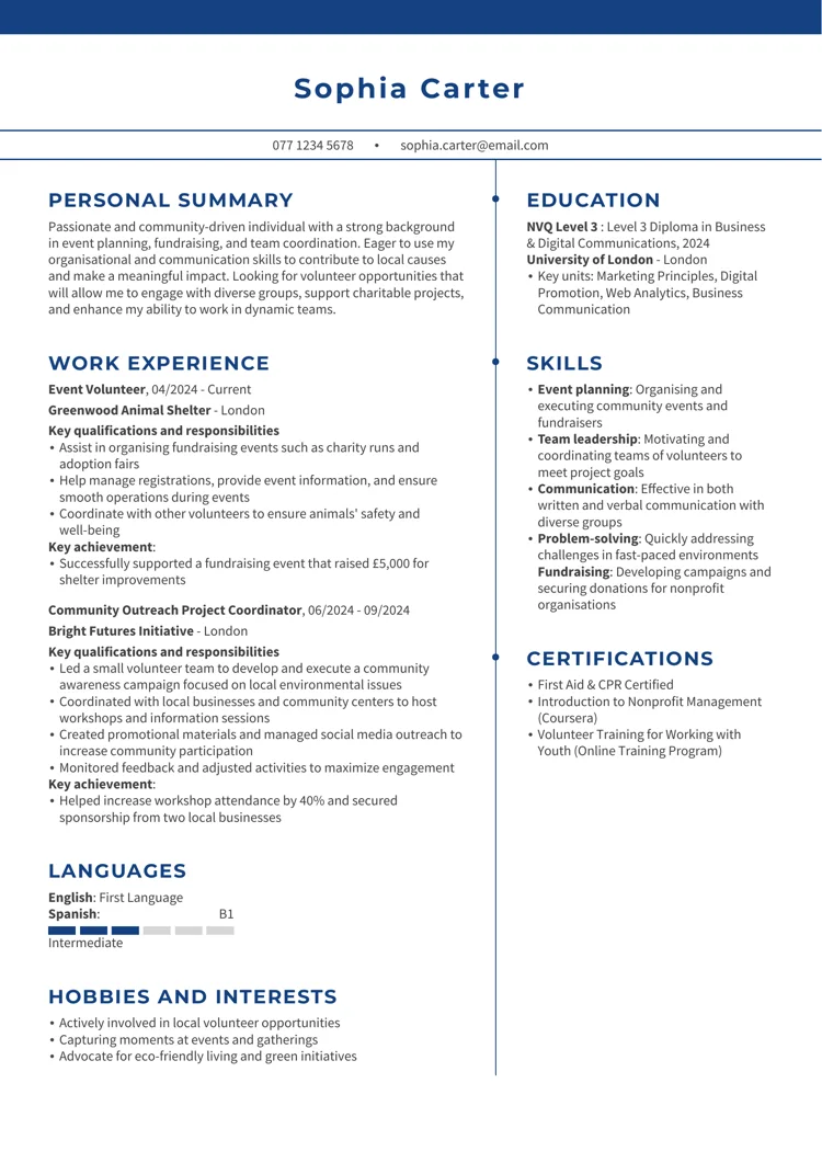 Exemplu de CV pentru voluntariat