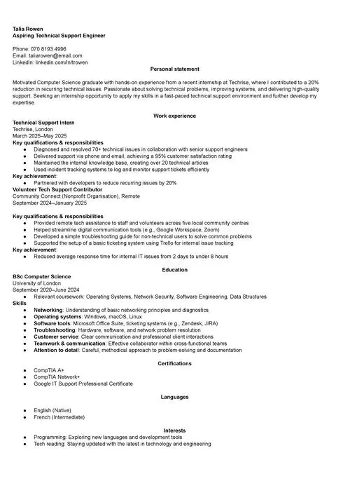 primul exemplu de CV