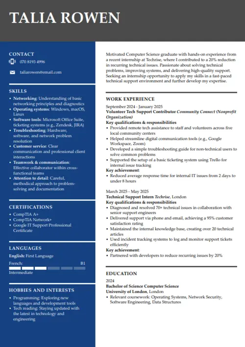 primul exemplu de CV