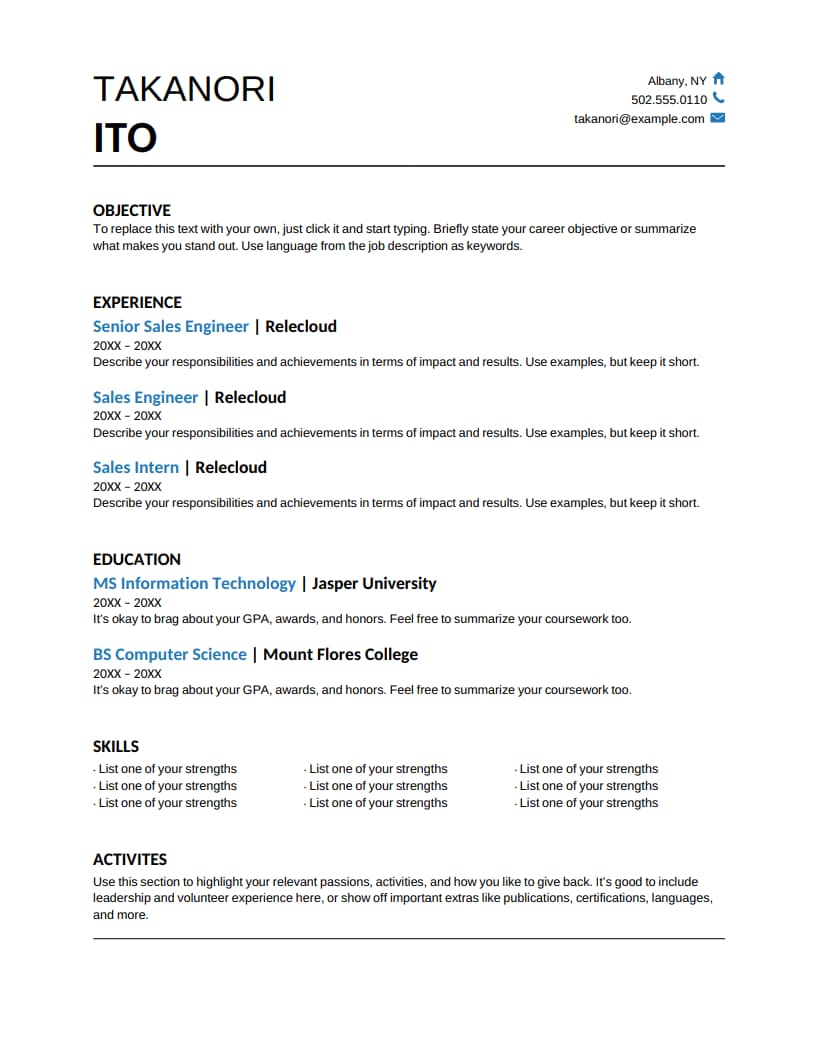șablon de CV Microsoft gratuit