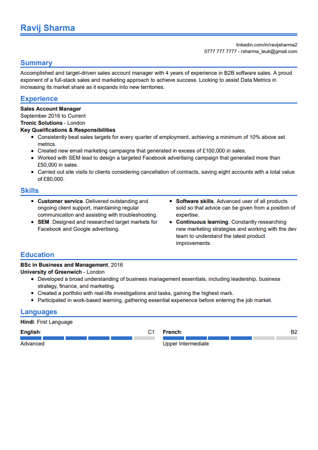 Model de CV tradițional de la LiveCareer