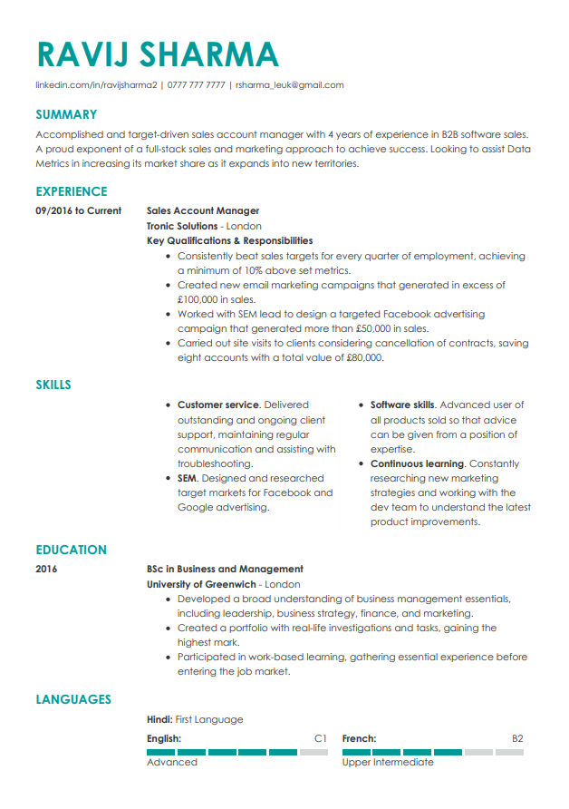 Model de CV contemporan de la LiveCareer