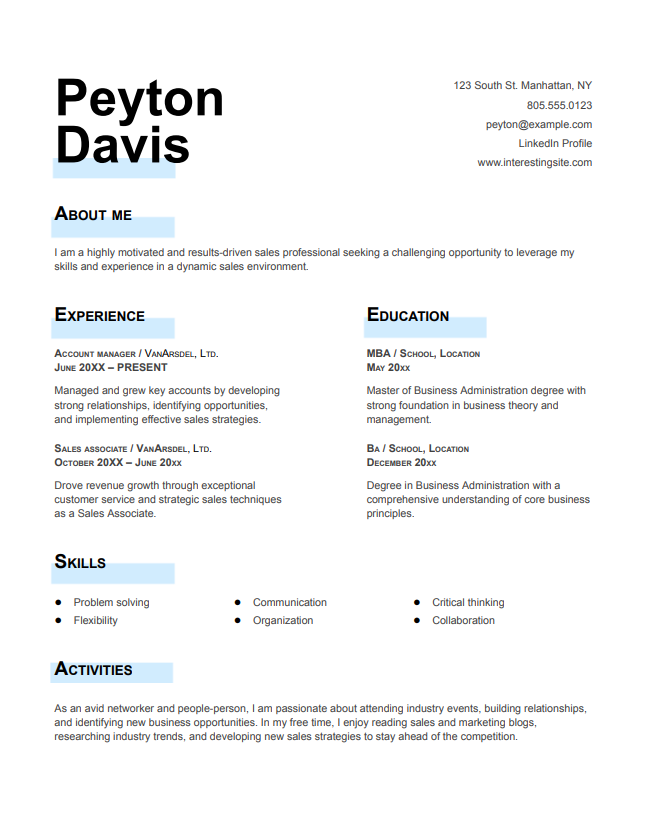 șablon gratuit de CV Google Docs