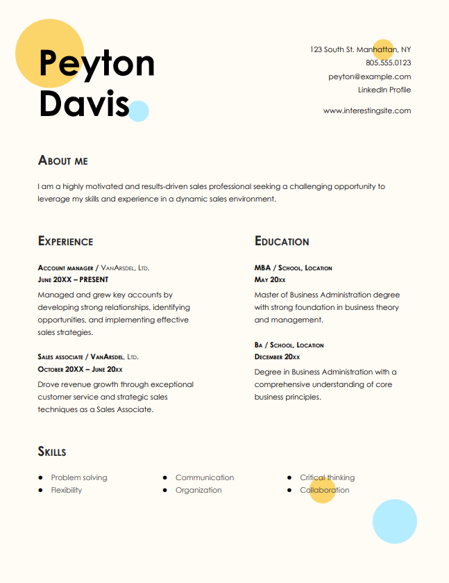 șablon gratuit de CV Google Docs