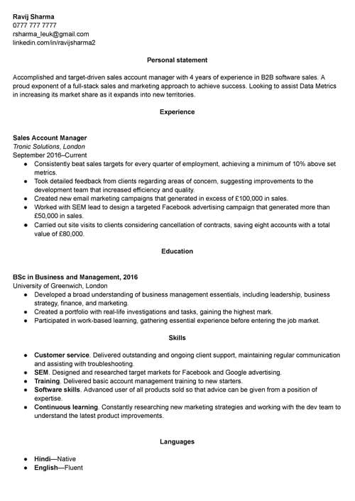 șablon gratuit de CV Google Docs