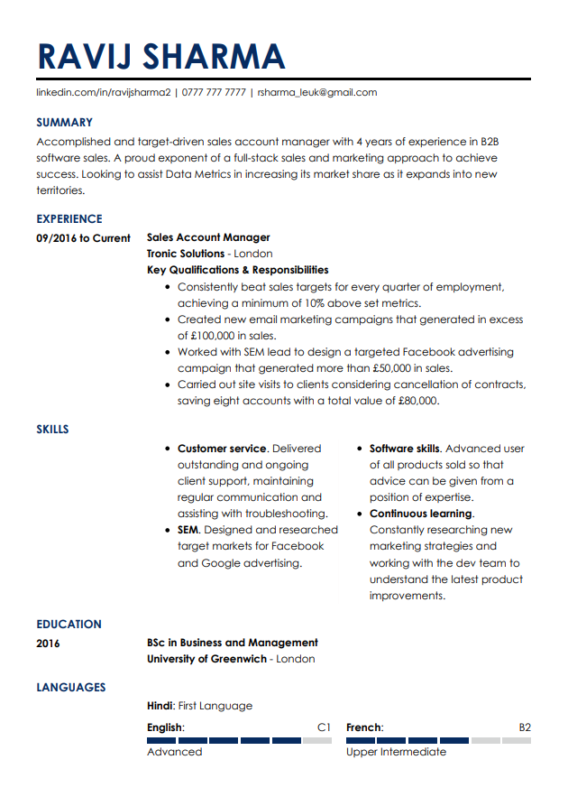 Model de CV contemporan de la LiveCareer