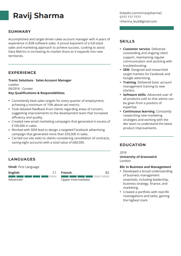 Model de CV creativ de la LiveCareer
