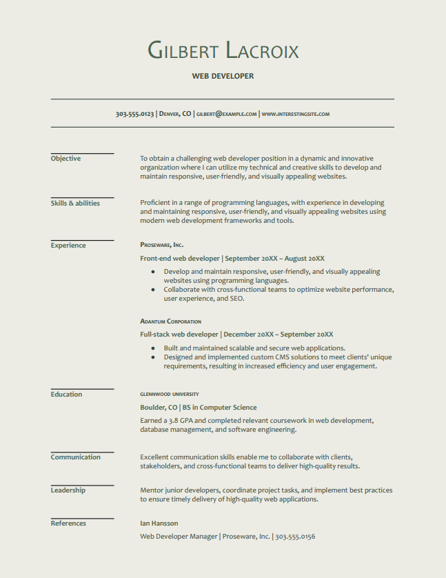șablon gratuit de CV Google Docs