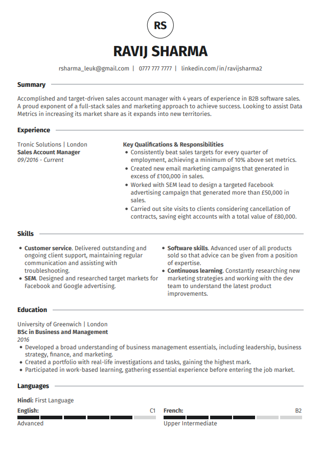 Model clasic de CV de la LiveCareer
