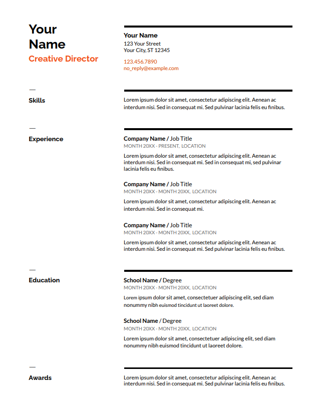 șablon gratuit de CV Google Docs