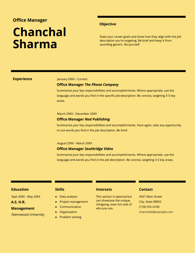 șablon gratuit de CV Google Docs