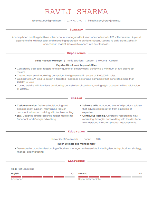 Model clasic de CV de la LiveCareer