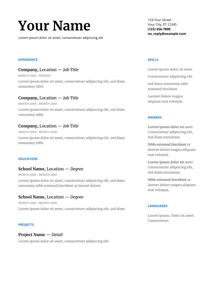 Model de CV Serif