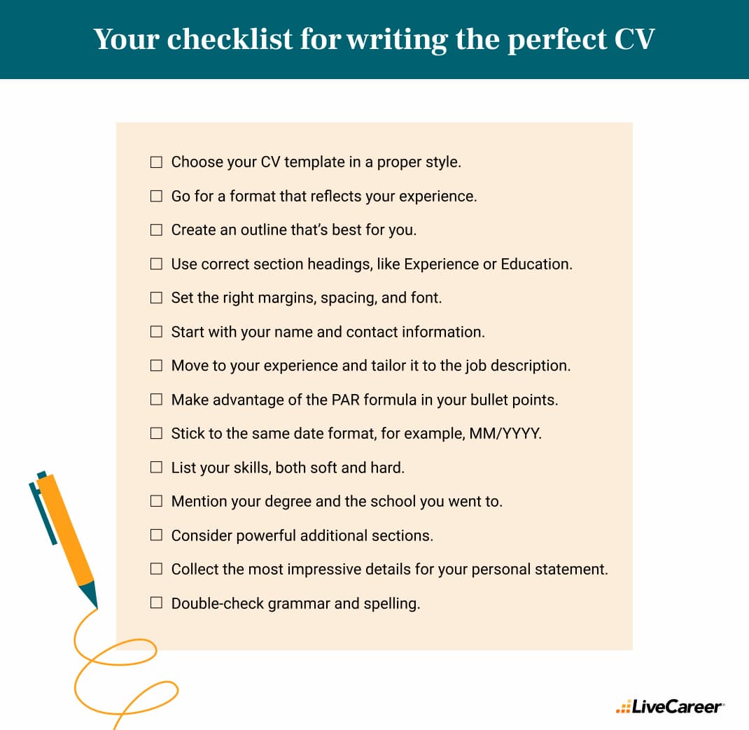 Listă de verificare pentru cum să scrii un CV de la LiveCareer UK