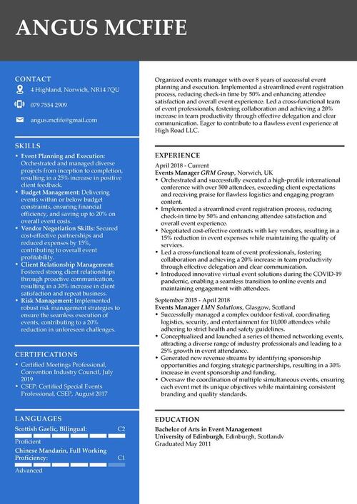 exemplu de CV de manager