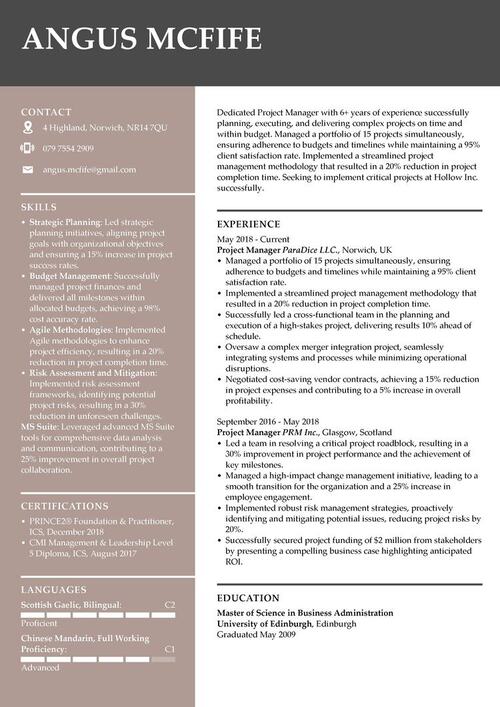 exemplu de CV de manager
