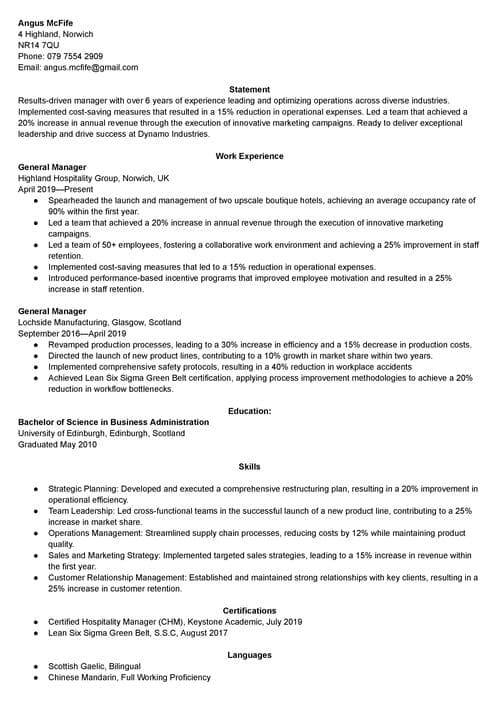 Exemplu de CV pentru manager
