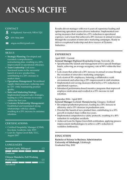 Exemplu de CV pentru manager