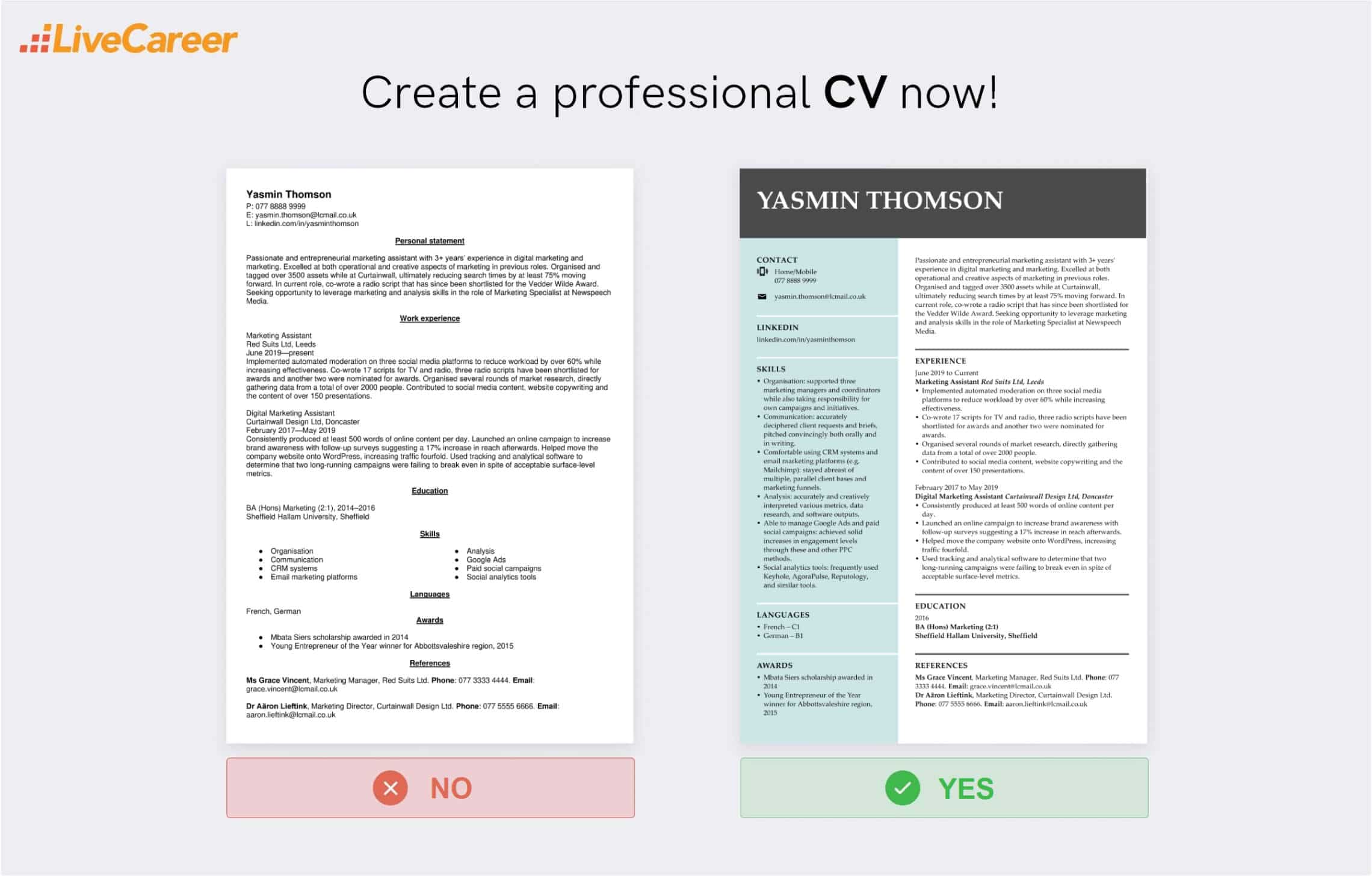 referințe într-un exemplu de CV