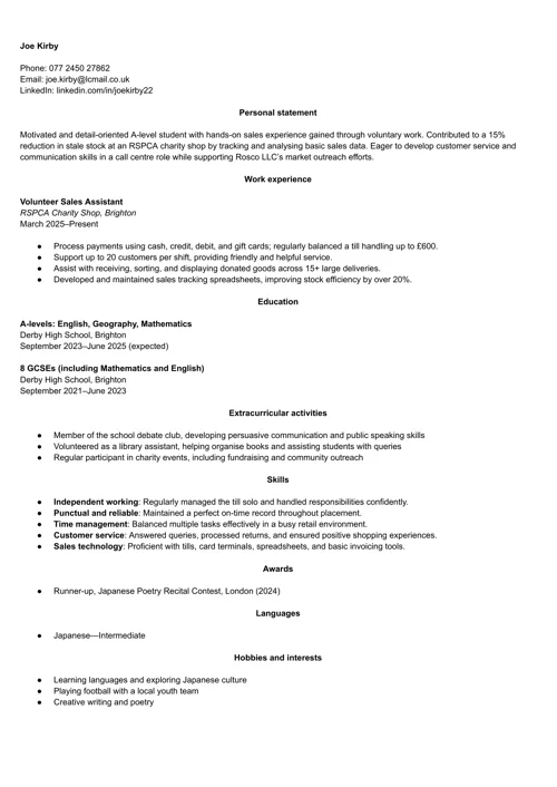 exemplu de CV pentru absolvenți de școală