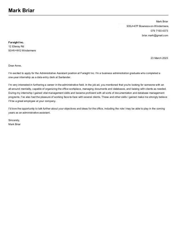 Exemplu scurt de scrisoare de intenție pentru entry-level