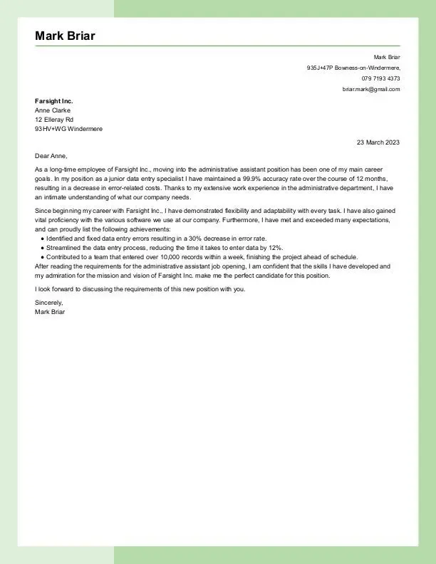 Exemplu scurt de scrisoare de intenție pentru un post intern