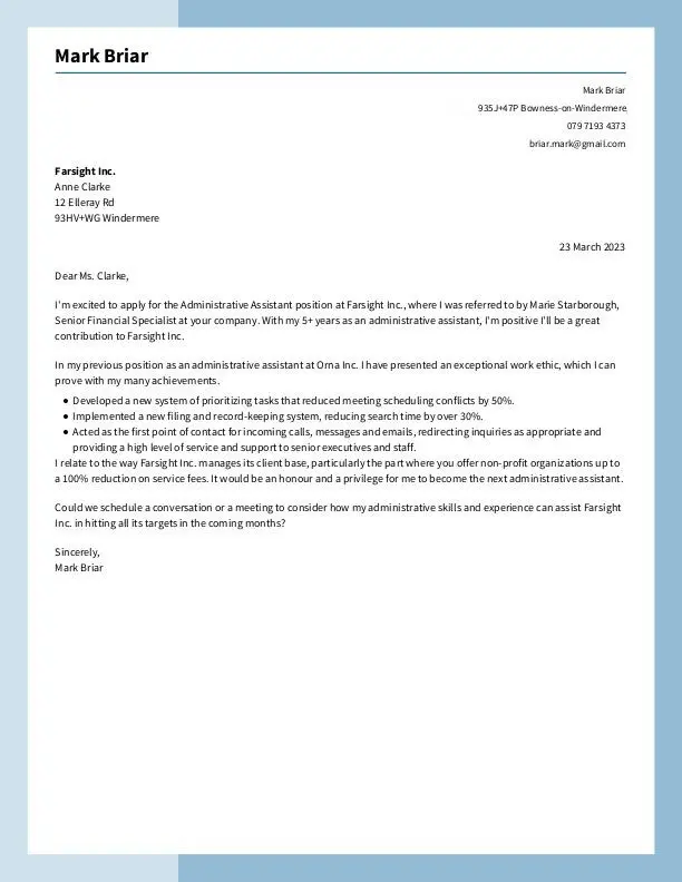 Exemplu scurt de scrisoare de intenție pentru un post intern