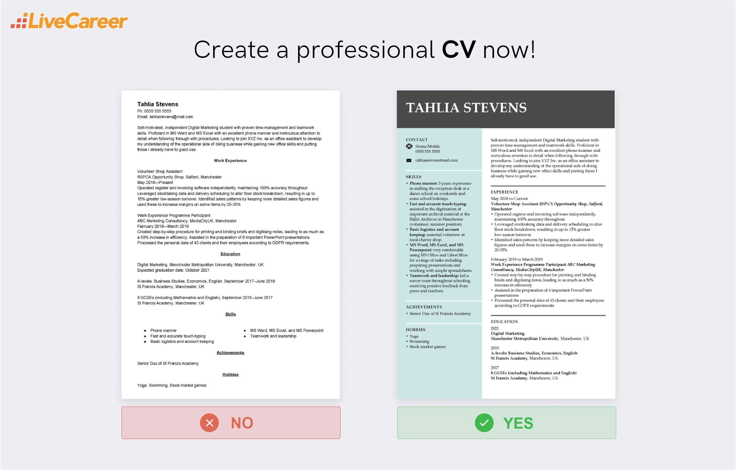 exemplu de CV pentru student