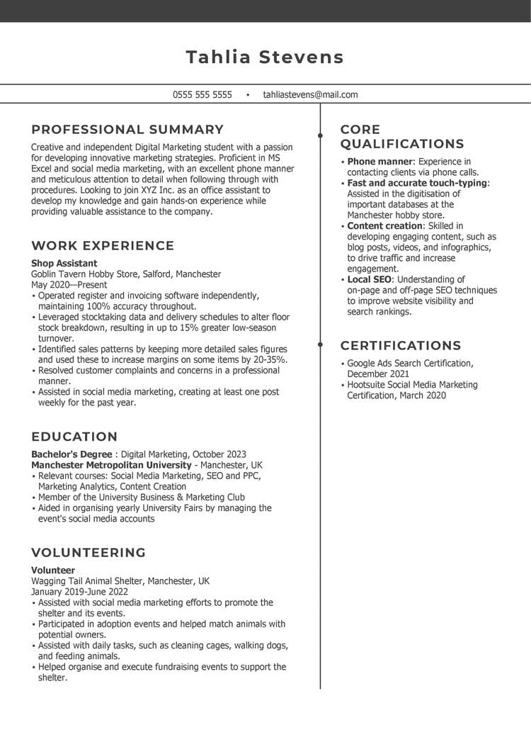Exemplu de CV pentru student (stagiu de practică)