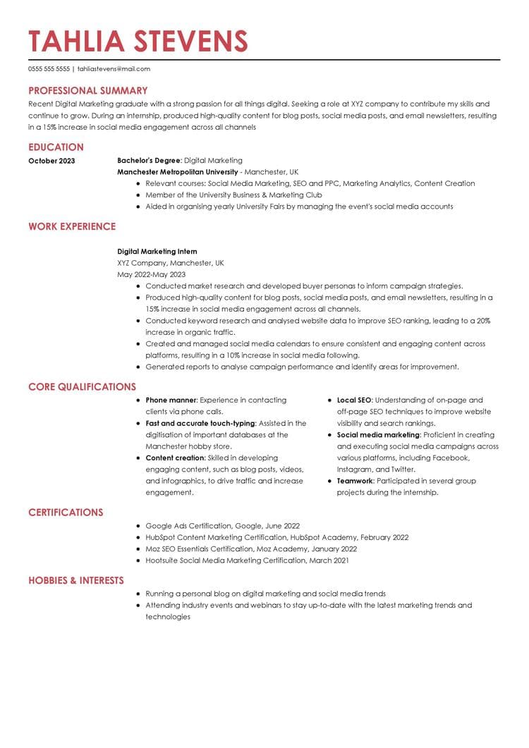 Exemplu de CV pentru student proaspăt absolvent